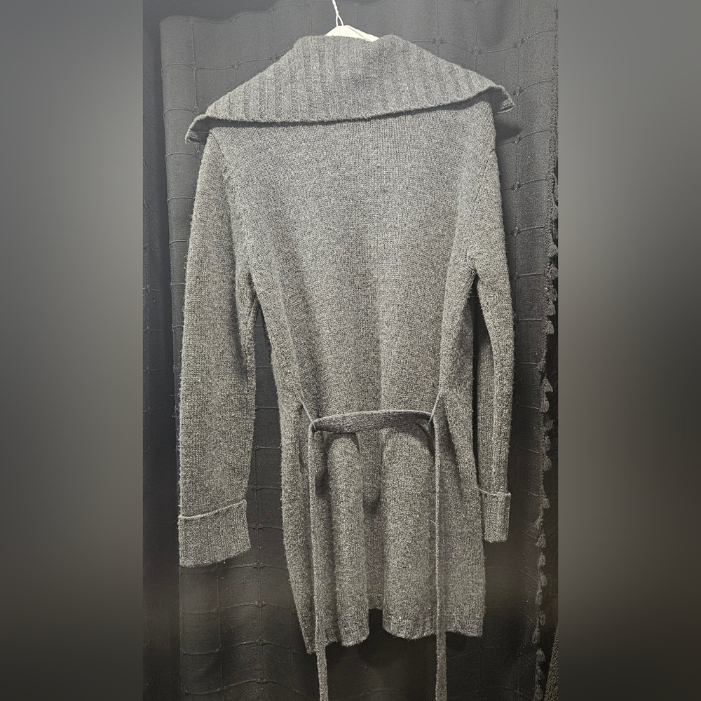 Relativity 100% Lambswool Grey Belted Longline Cardigan Sweater Size M - Picture 6 of 9